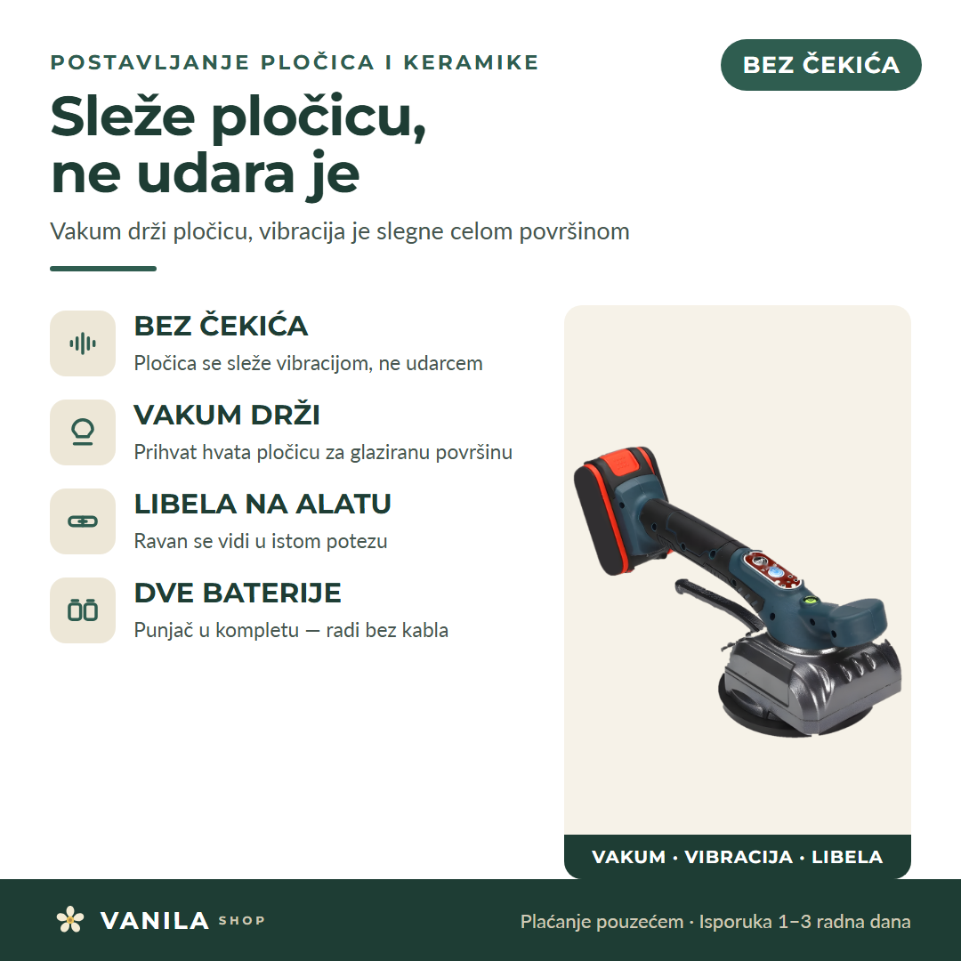 Vibracioni vakumski pištolj za pločice sa vakumskim prihvatom i libelom