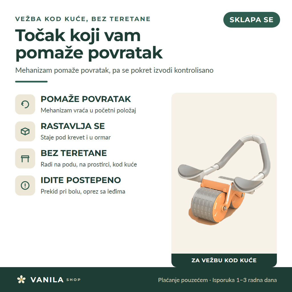 Točak za vežbanje sa mehanizmom za povratak