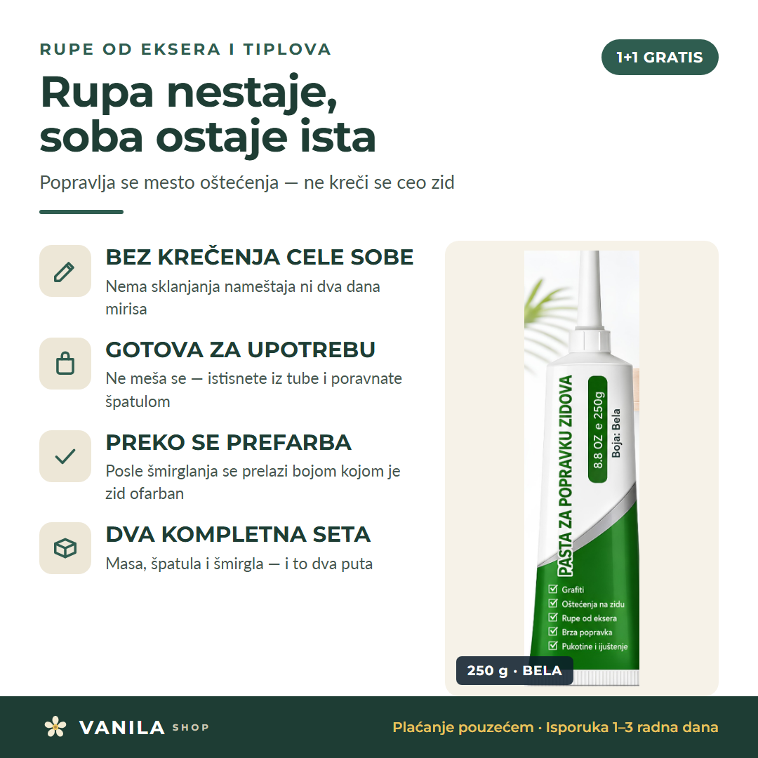 Masa za rupe u zidu, 250 g, bela — bez krečenja cele sobe