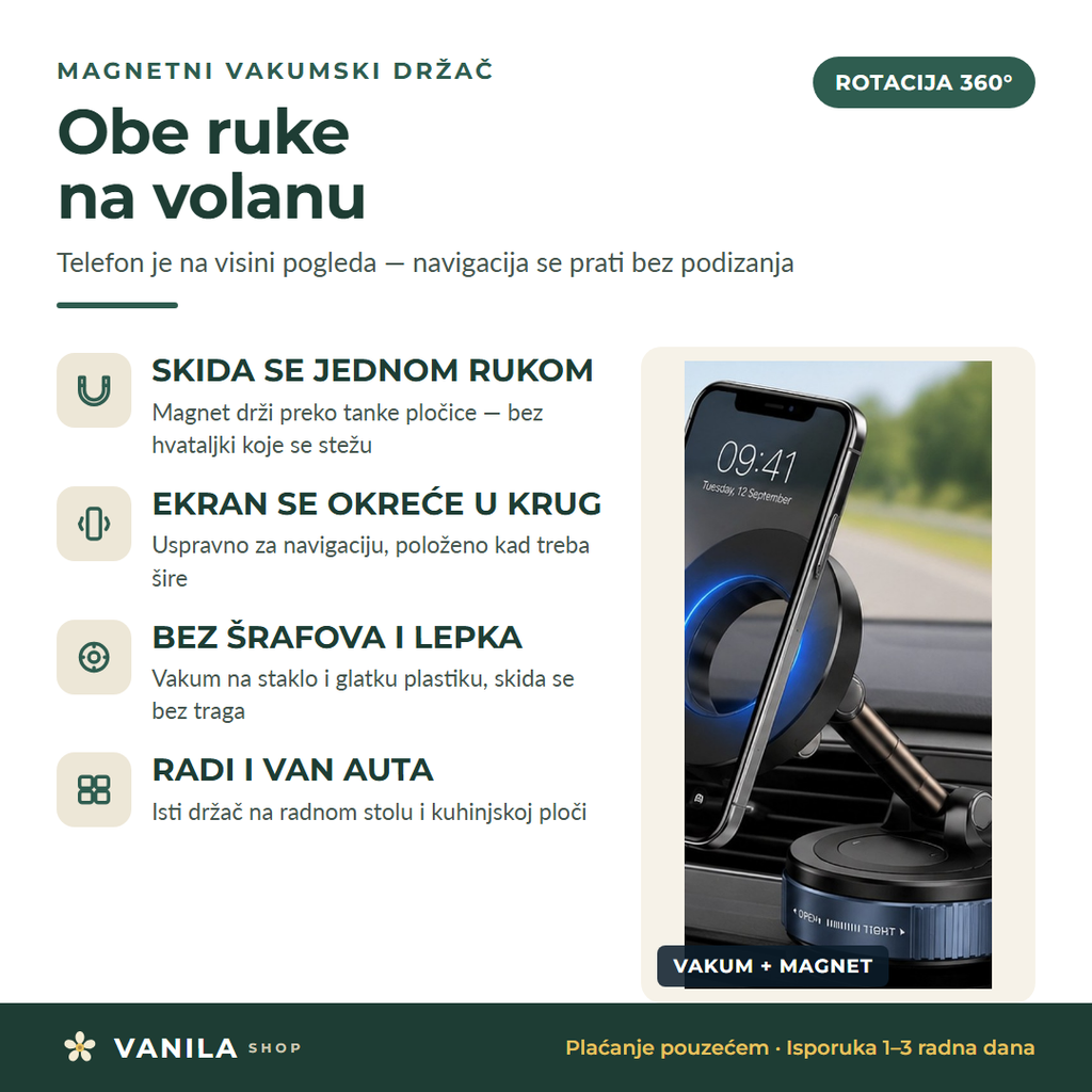 Magnetni vakumski držač za telefon