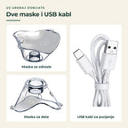 Uz uređaj dobijate masku za odrasle, masku za dete i USB kabl za punjenje